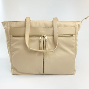 Knomo London Mayfair Grosvenor Place Laptop 14” RFID Briefcase Tote Bag Beige
